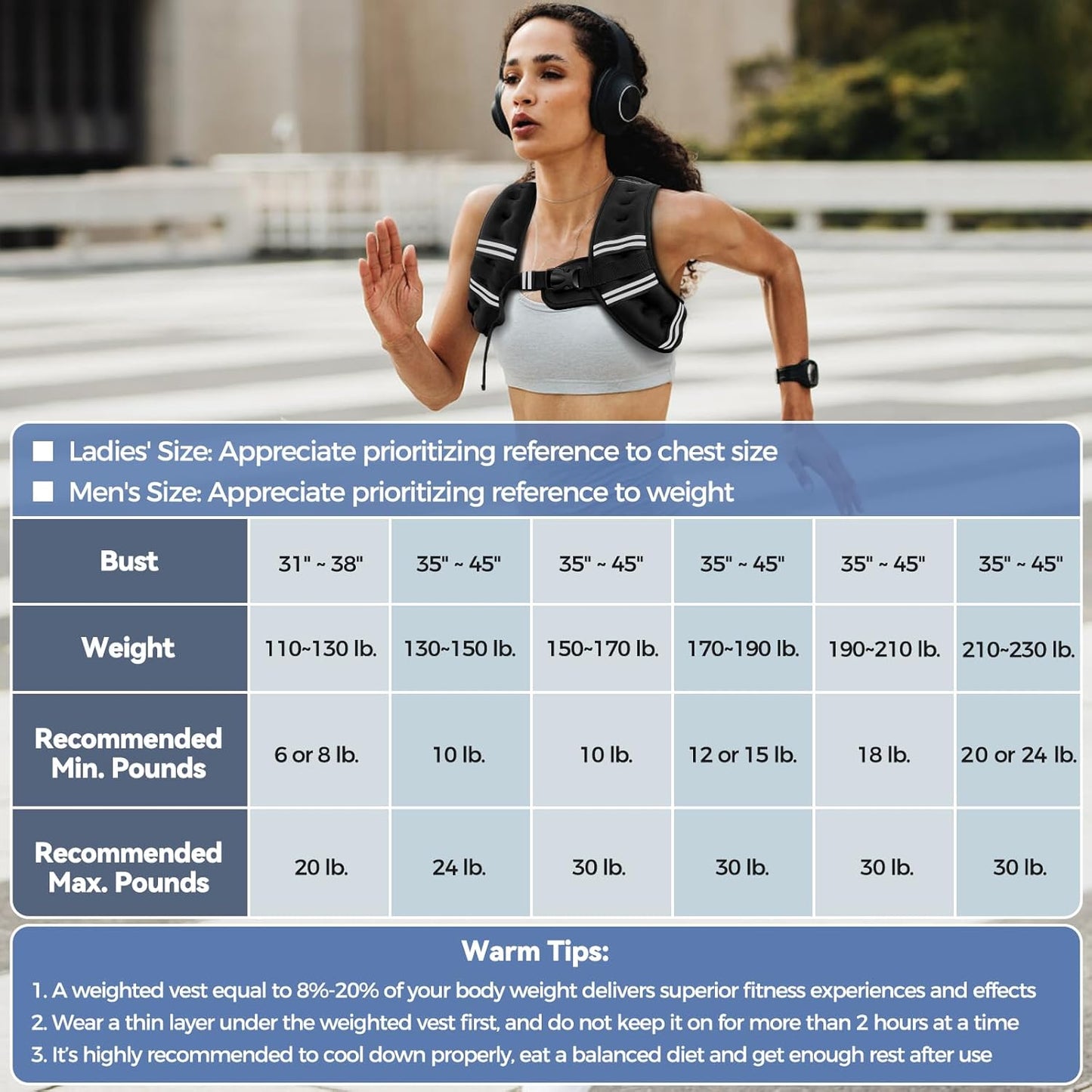 Zeerun Weighted Vest, 6lb/8lb/10lb/12lb/15lb/18lb/20lb/24lb/30lb for Men Women, Reflective Stripe Adjustable Buckle, Comfortable Durable Rucking Vest for Walking Running Strength Training
