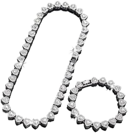 AUGHAD 2pcs Set Heart Shaped Cuban Chain Necklace Set for &,Hip Hop Style Choker Set,Luxurious Jewelry Set for Birthday,Everyday & Party Wear, for Teenager