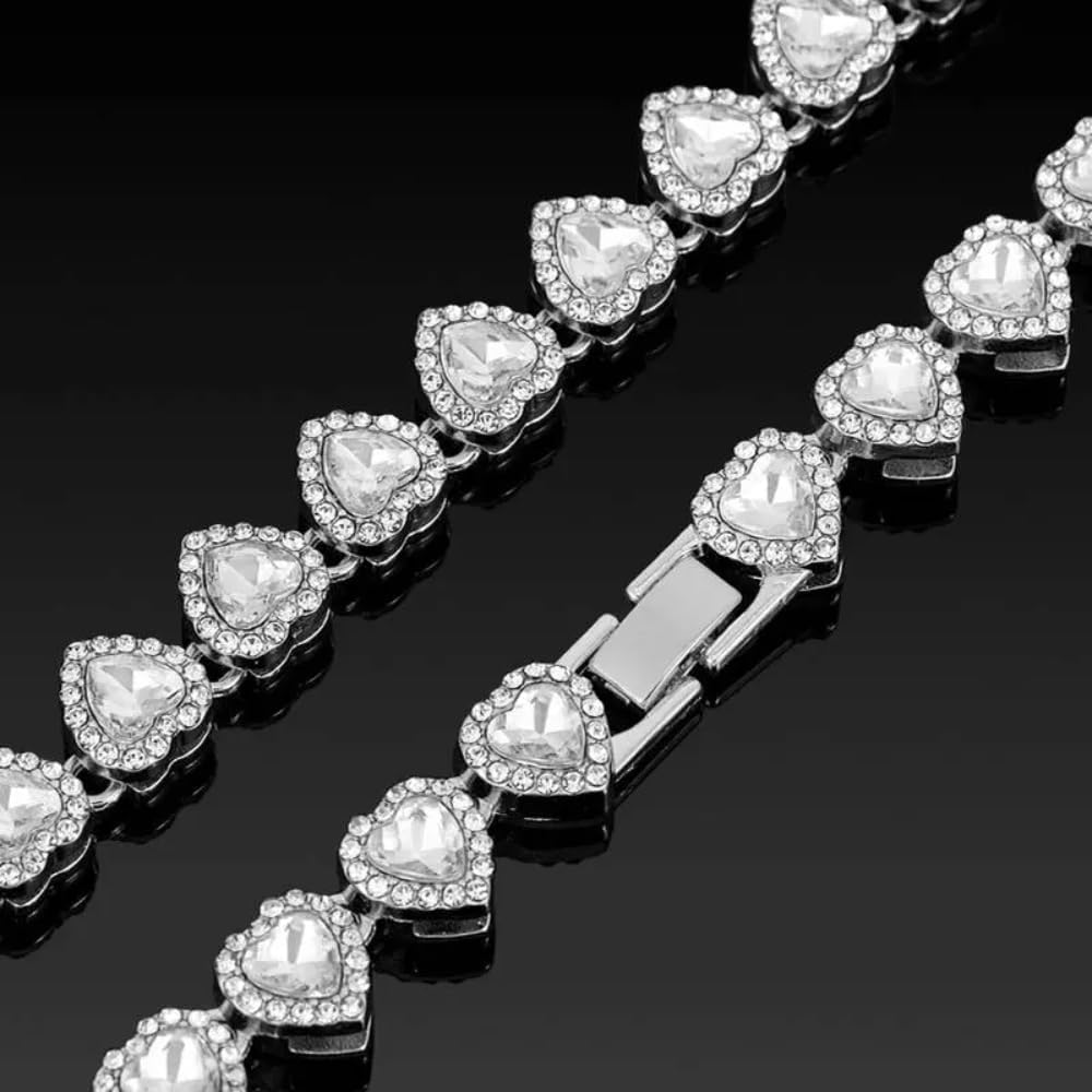 AUGHAD 2pcs Set Heart Shaped Cuban Chain Necklace Set for &,Hip Hop Style Choker Set,Luxurious Jewelry Set for Birthday,Everyday & Party Wear, for Teenager