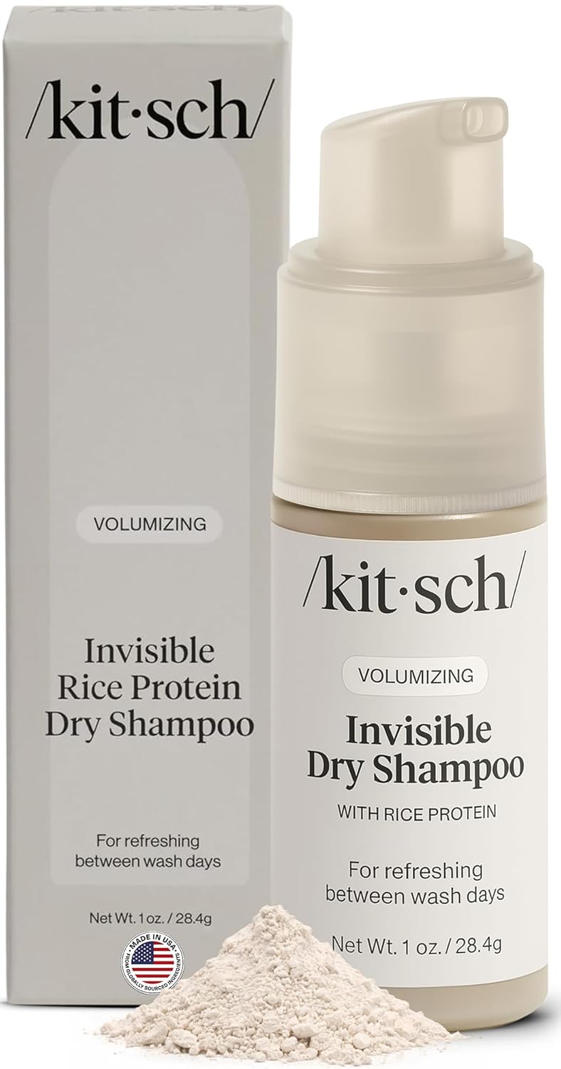 Kitsch Volumizing Rice Protein Dry Shampoo Powder - Dry Shampoo for Women & Men, No White Cast, Absorbs Oil, Non-Greasy, Light-to-medium Hair Colors, Travel Size | Ideal Gifts for Women- Invisible 1oz