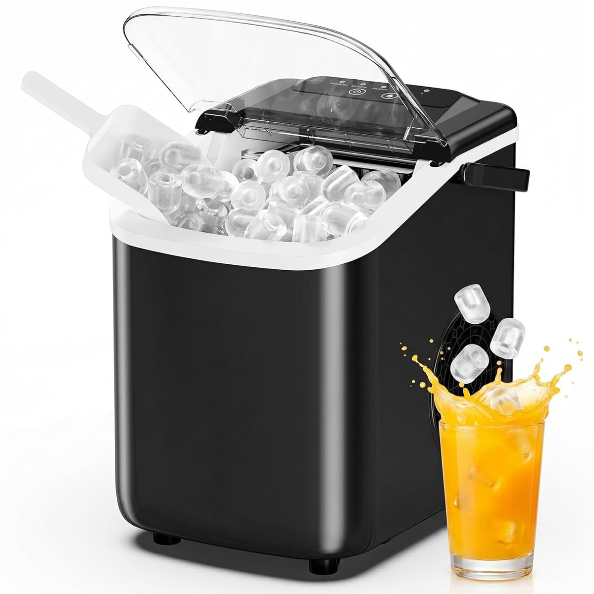 DUMOS Ice Maker Countertop, Ice Machine with Portable Handle, Basket and Scoop, 26lbs Daily, 9 Bullet Cubes in 6-8 Mins, Auto-Cleaning for Home, Kitchen, Office, Outdoors, RV Camping