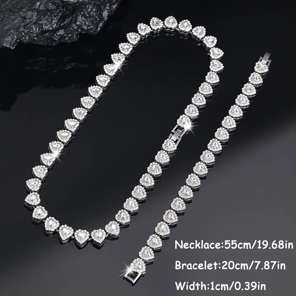 AUGHAD 2pcs Set Heart Shaped Cuban Chain Necklace Set for &,Hip Hop Style Choker Set,Luxurious Jewelry Set for Birthday,Everyday & Party Wear, for Teenager