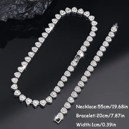 AUGHAD 2pcs Set Heart Shaped Cuban Chain Necklace Set for &,Hip Hop Style Choker Set,Luxurious Jewelry Set for Birthday,Everyday & Party Wear, for Teenager