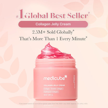 medicube Pink Glass Glow Skin Trio: Salmon DNA PDRN pink collagen jelly gel mask (4ea) and PDRN Peptide Serum, glow serum and Collagen Jelly Cream 50ml