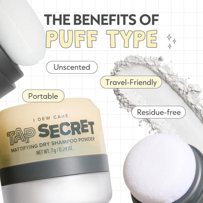 I DEW CARE Tap Secret Dry Shampoo Powder with Biotin - Tap Secret Original | Strengthening & Volumizing, Refillable, Travel size, Non-aerosol, Brunette, Korean Ginseng, Stocking Stuffers, 0.24 Oz