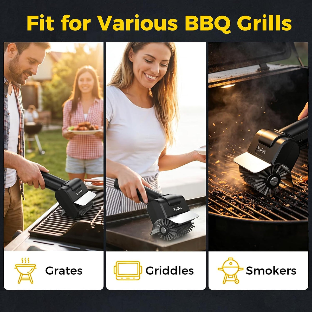 Electric Grill Brush, Cordless Rechargeable Grill Cleaning Brush 1500RPM, Max 180-Min Runtime, Electric Grill Cleaner for Outdoor Stainless Steel Cast Iron Grates, BBQ Gift for Men Father Husband