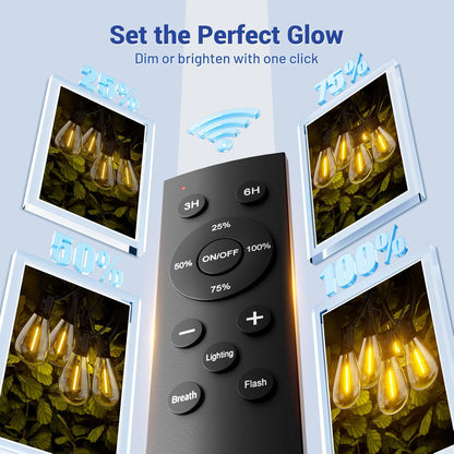 100FT LED Outdoor String Lights with Remote, One Continuous Strand Patio Lights with 35+1 Shatterproof S11 Bulbs, Dimmable 2700K Warm White, Timer & 3 Modes, Low Voltage for Backyard Garden