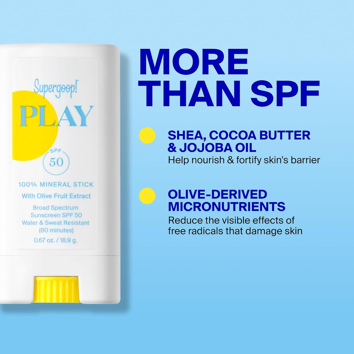 Supergoop! PLAY Mineral Stick SPF 50 - On-the-Go Broad Spectrum Face Sunscreen - Water Resistant - Vegan
