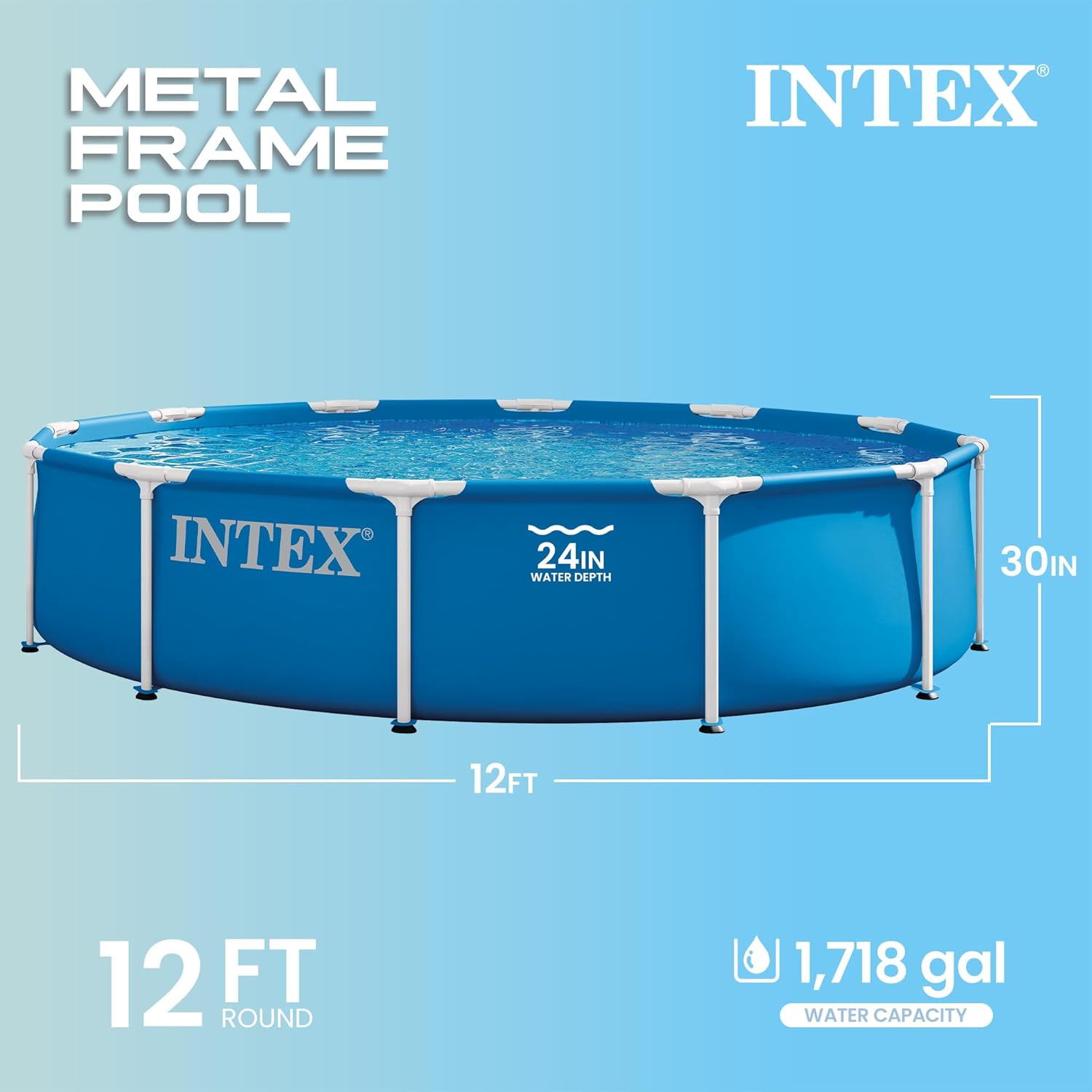 Intex Metal Frame 12 ft x 30 in Above Ground Pool Set, Round Swimming Pool with Steel Frame, 530 GPH Cartridge Filter Pump, and Type A Filter Cartridge