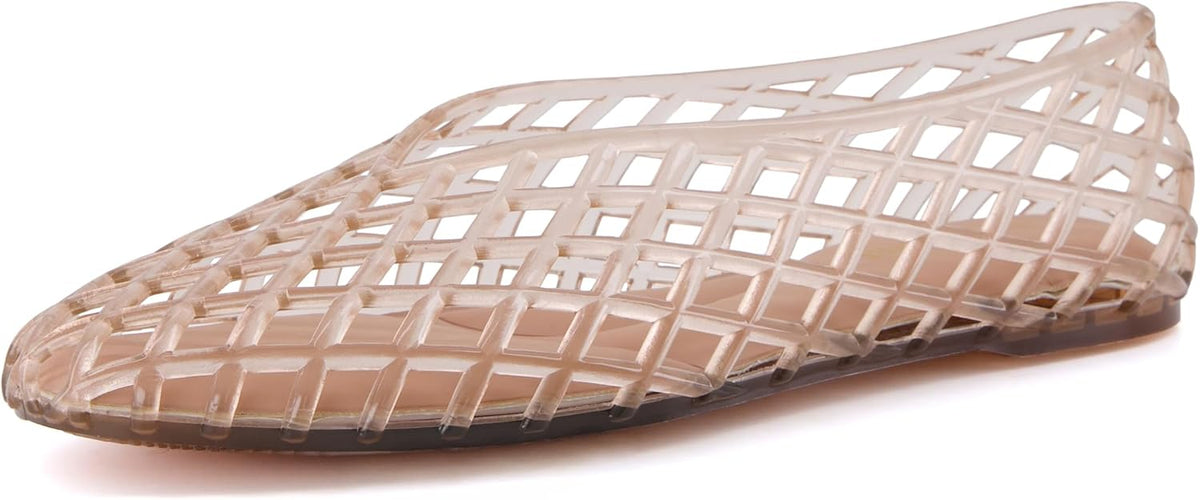 CUSHIONAIRE Siesta Modern Lattice Ballet Flats for Women, Comfortable Slip On Pointed Toe Womens Jelly Shoes