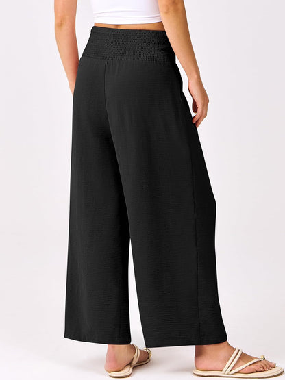 ANRABESS Womens Pants Wide Leg High Waisted Palazzo Pants Summer Flowy Beach Lounge Casual Trousers with Pockets