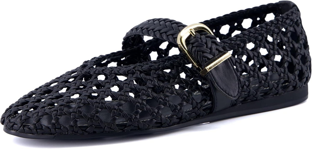 CUSHIONAIRE Wit Hand Woven Womens Flats, Comfortable Mary Jane Ballet Flat with Adjustable Buckle Braided Strap and Cushioned Memory Foam