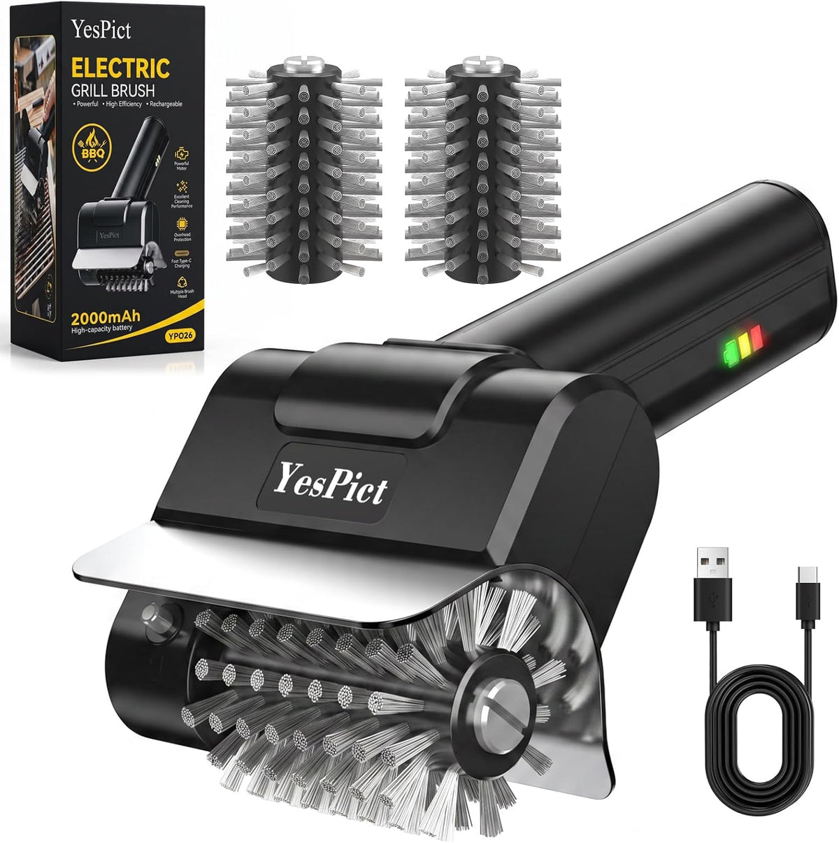 Electric Grill Brush, Cordless Rechargeable Grill Cleaning Brush 1500RPM, Max 180-Min Runtime, Electric Grill Cleaner for Outdoor Stainless Steel Cast Iron Grates, BBQ Gift for Men Father Husband