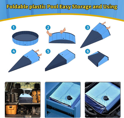 CACSPS Foldable Dog Pool, 63" x 12" Kiddie Pool with Hard Plastic, Non-Slip Dog Bath Tub for Outdoor Backyard, Collapsible Dog Swimming Pool for Kids Dogs Pets (Blue)