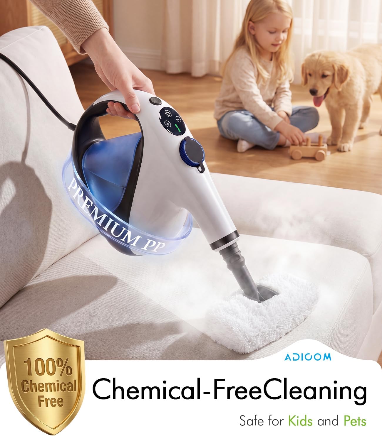 Handheld Steam Cleaner for Home 3s Instant Heat-Up No Need to Wait, Upgrade 2 LB Light Weight Easy Refill Portable Steamer Cleaner for Furniture Couch Grout Walls Kitchenware (White)