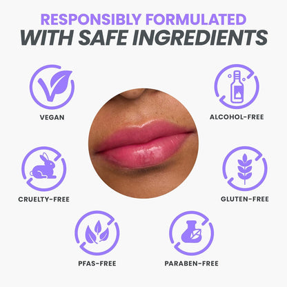 Wonderskin Lip Oil Rehab Serum - Color Changing Lip Oil from Clear to Pink - PH-activated, Non-sticky & Hydrating Tinted Serum for Dry Lips (Kissed)