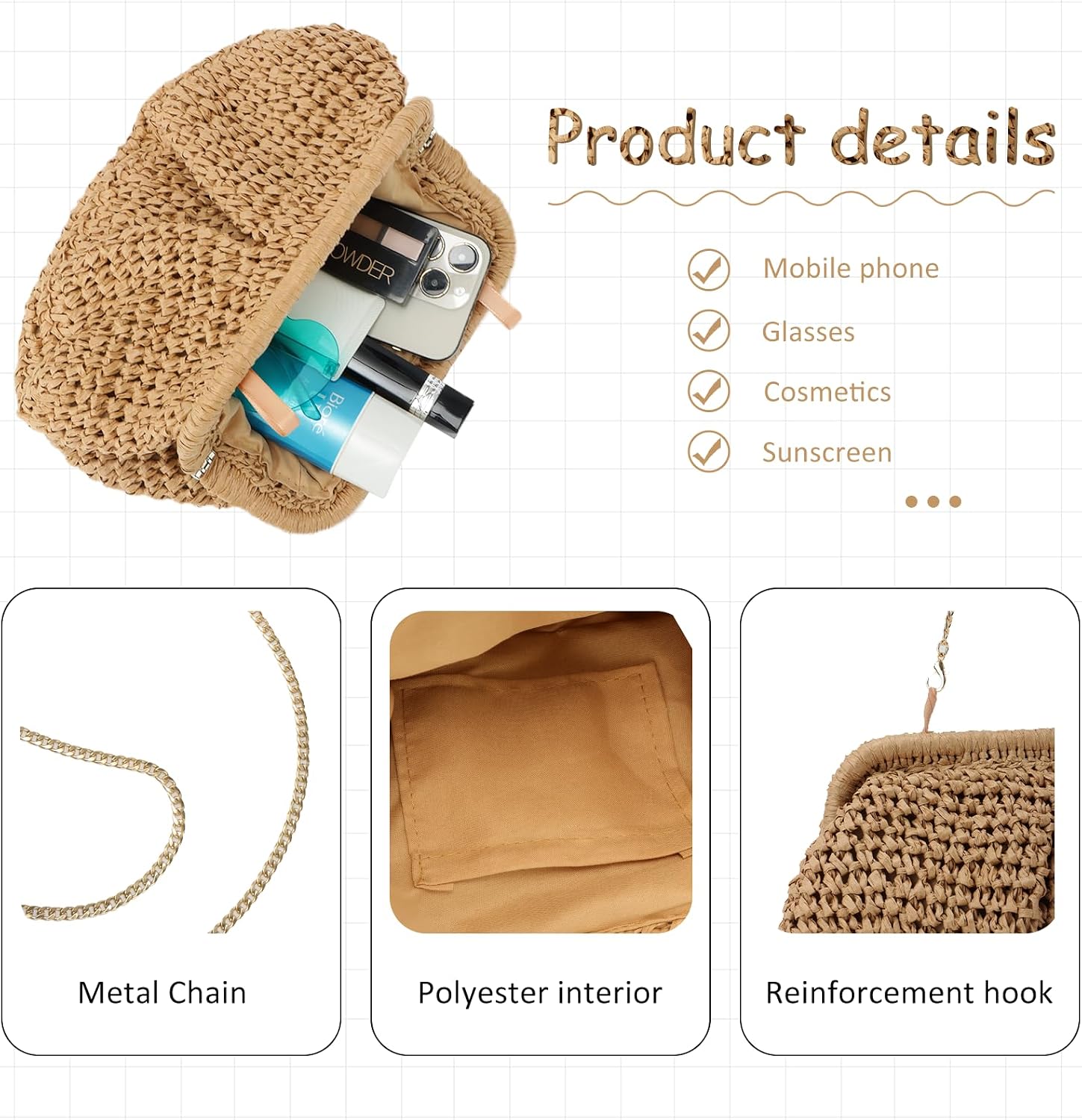 Emprier Straw Clutch Purses for Women Cloud Dumpling Pouch Straw Crossbody Shoulder Handbag Summer Beach Woven Bag
