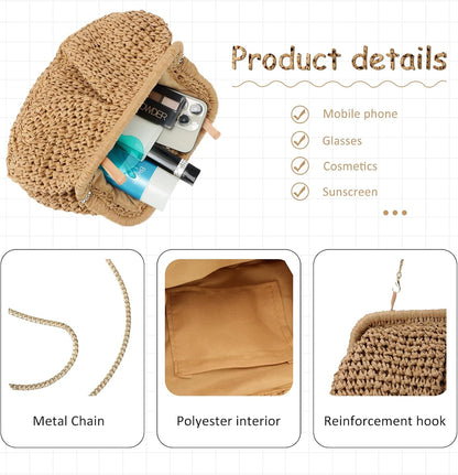 Emprier Straw Clutch Purses for Women Cloud Dumpling Pouch Straw Crossbody Shoulder Handbag Summer Beach Woven Bag