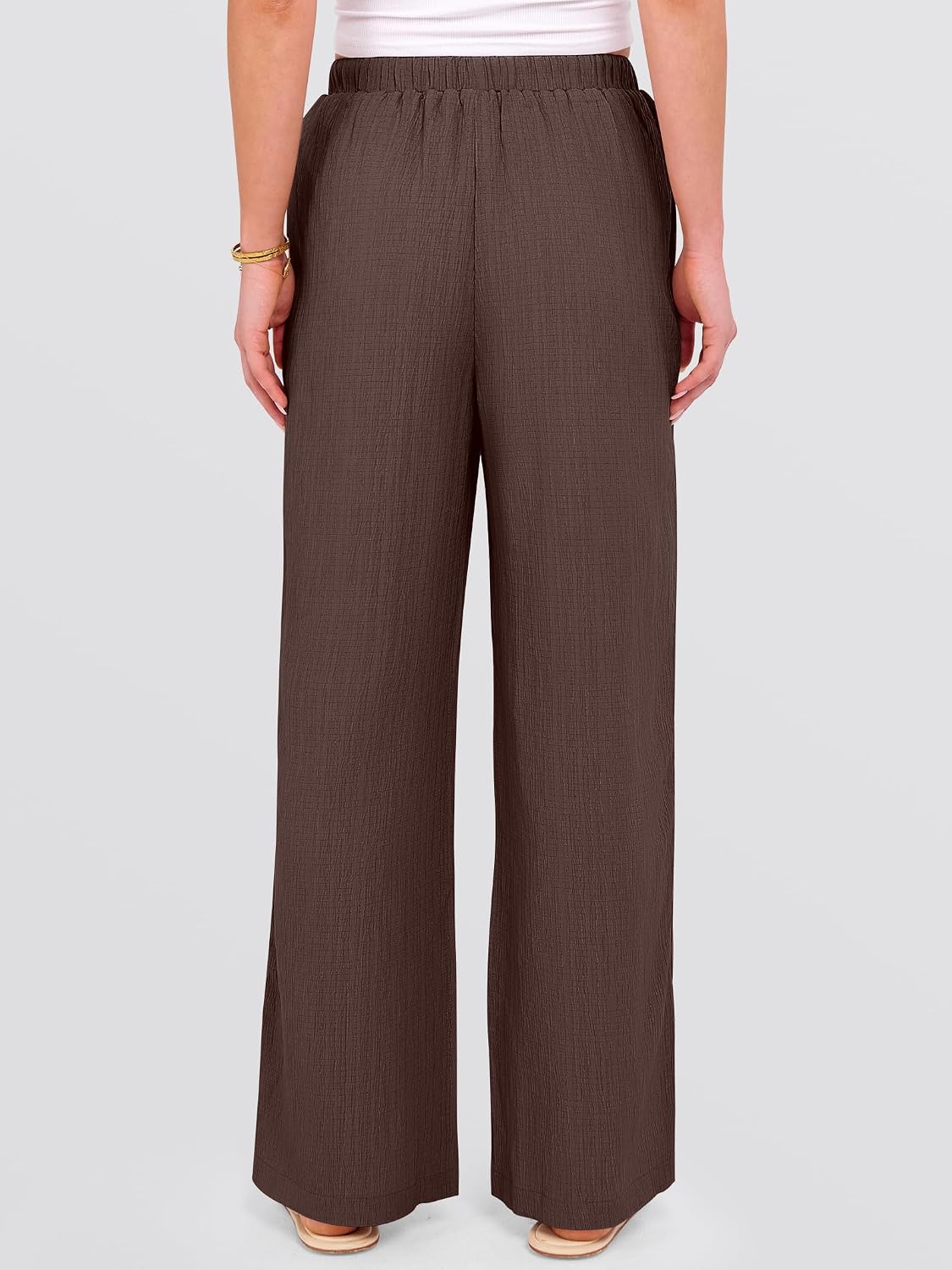 ANRABESS Women's Wide Leg Beach Pants Elastic Waist Lightweight Casual Flowy Palazzo Lounge Trousers with Pockets