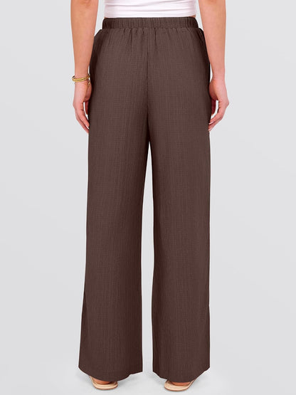 ANRABESS Women's Wide Leg Beach Pants Elastic Waist Lightweight Casual Flowy Palazzo Lounge Trousers with Pockets