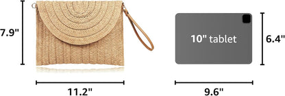 COOKOOKY Straw Clutch Handbag Summer Beach Straw Purse for Women woven Envelope Bag | Straw