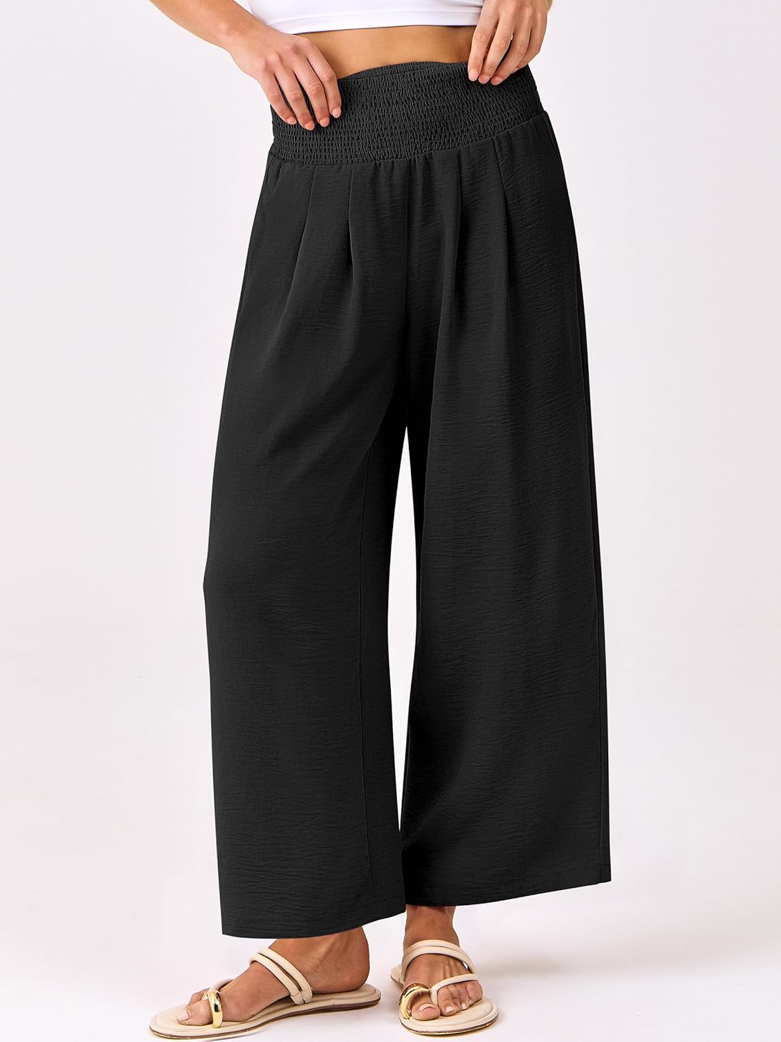ANRABESS Womens Pants Wide Leg High Waisted Palazzo Pants Summer Flowy Beach Lounge Casual Trousers with Pockets