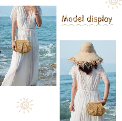 Emprier Straw Clutch Purses for Women Cloud Dumpling Pouch Straw Crossbody Shoulder Handbag Summer Beach Woven Bag