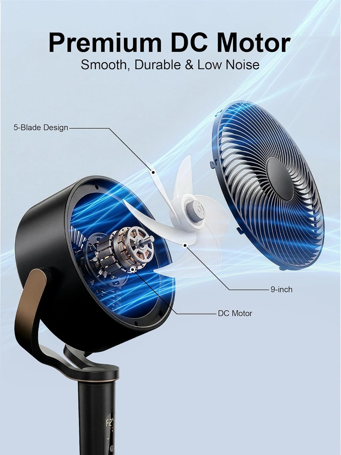 Uthfy 38-46” Fan for Bedroom, 120°+120°Omnidirectional Oscillating Standing Fan w/ 16 Speed, 4 Mode, DC Motor, Remote, Quiet Stand up Tall Pedestal Floor Fans for Room with 12 H Timer, Memory Function