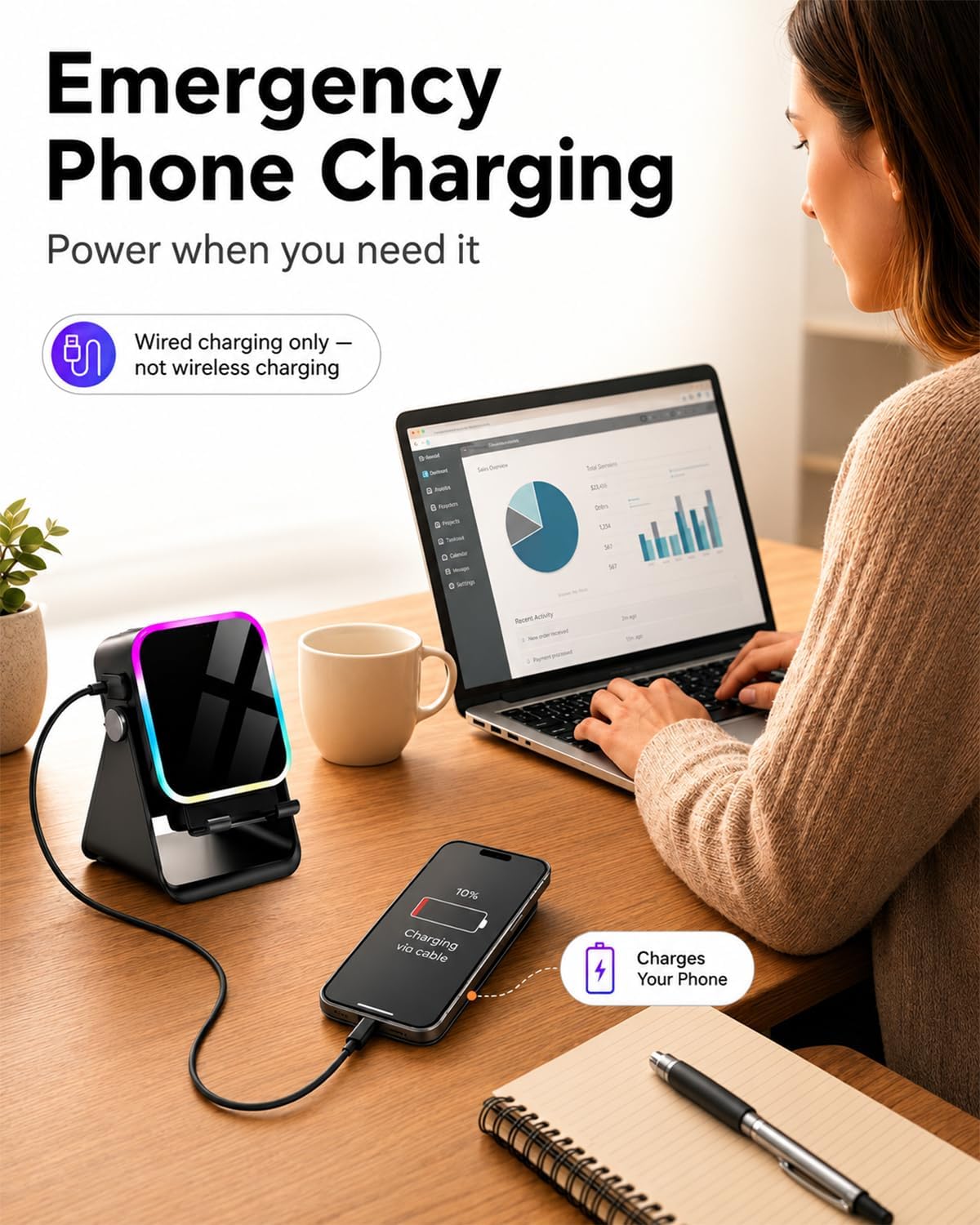 Induction Speaker 5-in-1 Bluetooth Audio for iPhone Android with Phone Stand, Adjustable Desktop Phone Holder with Charger & RGB Light, Cool Tech Gadgets Gifts for Men Women Teens