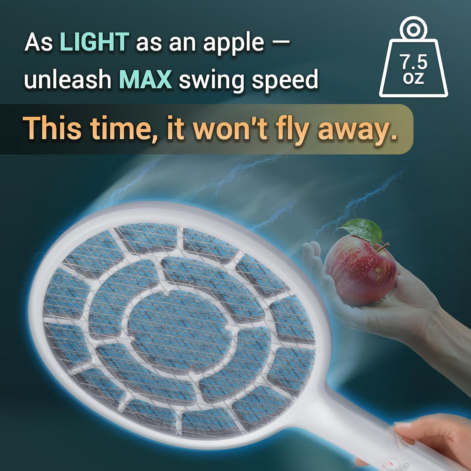 YsChois Electric Fly Swatter, Bug Zapper Companion, Mosquito Killer Racket | Gold Zone Voltage, Densest 3mm Mesh, Apple-Like Weight, AA Battery Operated (not incl) - Pro Swat Tips for Indoor & Outdoor