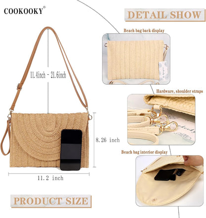 COOKOOKY Straw Clutch Handbag Summer Beach Straw Purse for Women woven Envelope Bag | Straw
