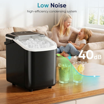 DUMOS Ice Maker Countertop, Ice Machine with Portable Handle, Basket and Scoop, 26lbs Daily, 9 Bullet Cubes in 6-8 Mins, Auto-Cleaning for Home, Kitchen, Office, Outdoors, RV Camping