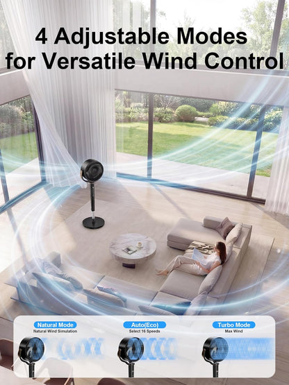 Uthfy 38-46” Fan for Bedroom, 120°+120°Omnidirectional Oscillating Standing Fan w/ 16 Speed, 4 Mode, DC Motor, Remote, Quiet Stand up Tall Pedestal Floor Fans for Room with 12 H Timer, Memory Function