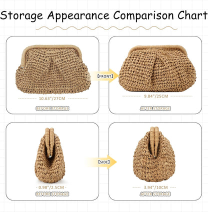 Emprier Straw Clutch Purses for Women Cloud Dumpling Pouch Straw Crossbody Shoulder Handbag Summer Beach Woven Bag