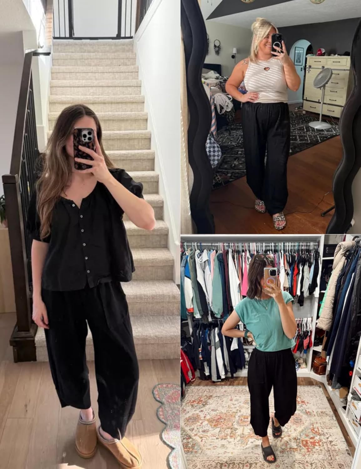 Xiaoxuemeng Womens Baggy Wide Leg Pants Casual Elastic Waisted Palazzo Harem Pants with Pockets