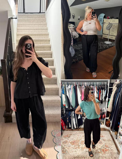 Xiaoxuemeng Womens Baggy Wide Leg Pants Casual Elastic Waisted Palazzo Harem Pants with Pockets
