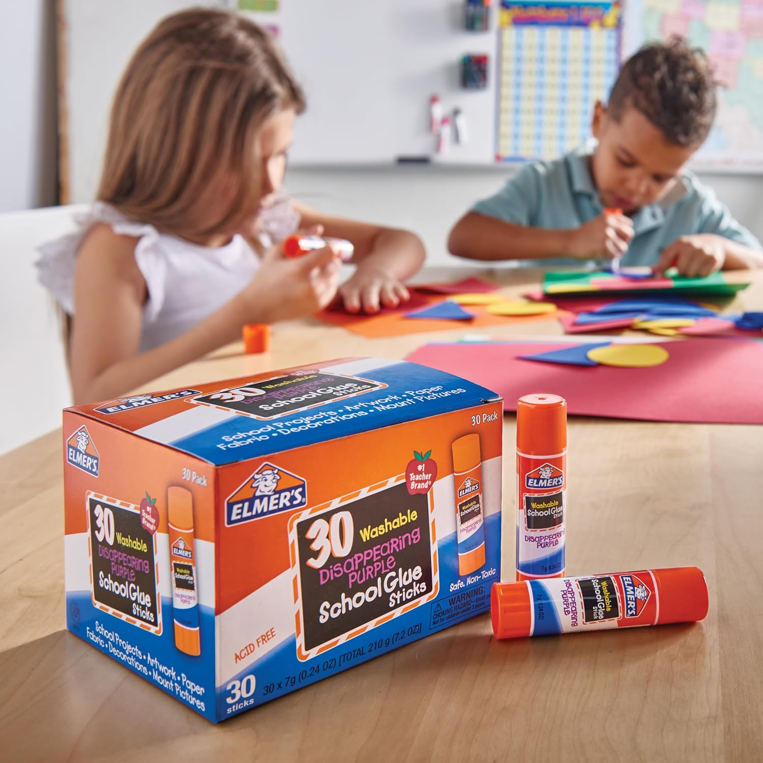 Elmer's Disappearing Purple School Glue Sticks, Washable, 7 Grams, 30 Count - Posters, Back to School, Bulk Pack for Classrooms, #1 Teacher Brand