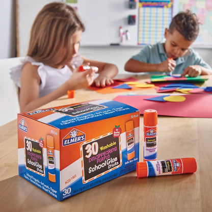 Elmer's Disappearing Purple School Glue Sticks, Washable, 7 Grams, 30 Count - Posters, Back to School, Bulk Pack for Classrooms, #1 Teacher Brand