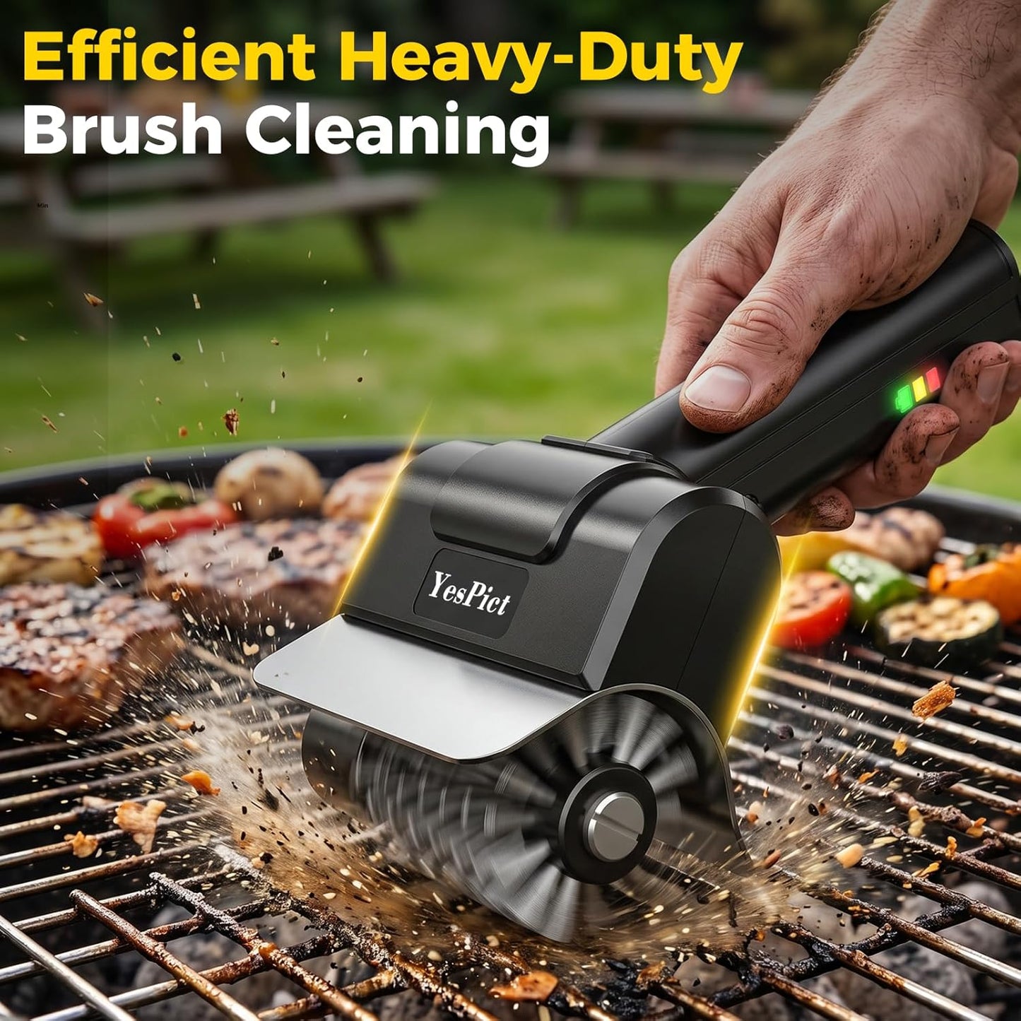 Electric Grill Brush, Cordless Rechargeable Grill Cleaning Brush 1500RPM, Max 180-Min Runtime, Electric Grill Cleaner for Outdoor Stainless Steel Cast Iron Grates, BBQ Gift for Men Father Husband