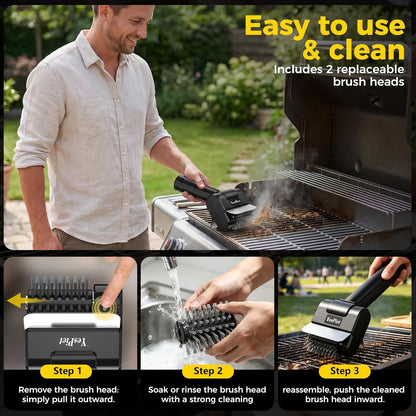 Electric Grill Brush, Cordless Rechargeable Grill Cleaning Brush 1500RPM, Max 180-Min Runtime, Electric Grill Cleaner for Outdoor Stainless Steel Cast Iron Grates, BBQ Gift for Men Father Husband