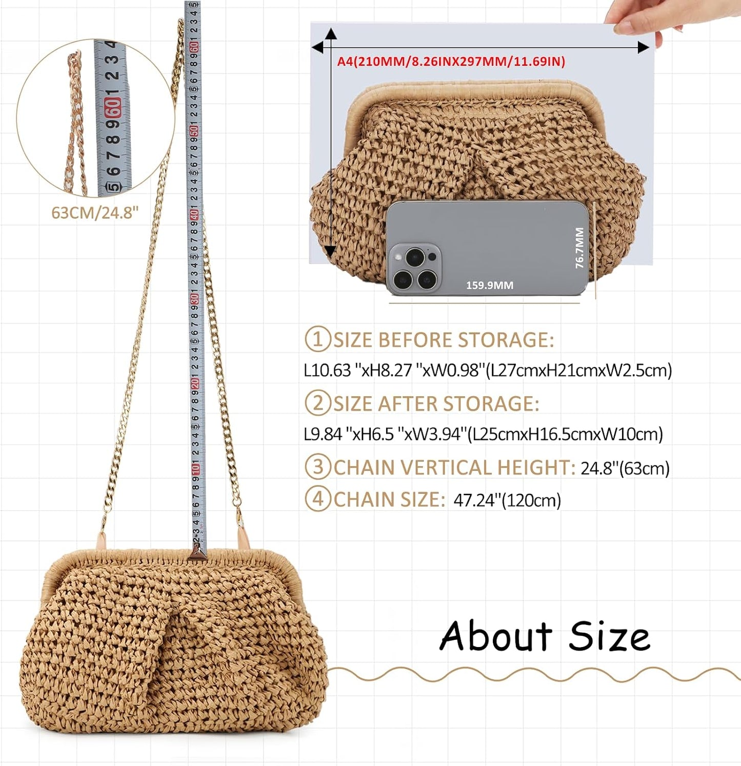 Emprier Straw Clutch Purses for Women Cloud Dumpling Pouch Straw Crossbody Shoulder Handbag Summer Beach Woven Bag