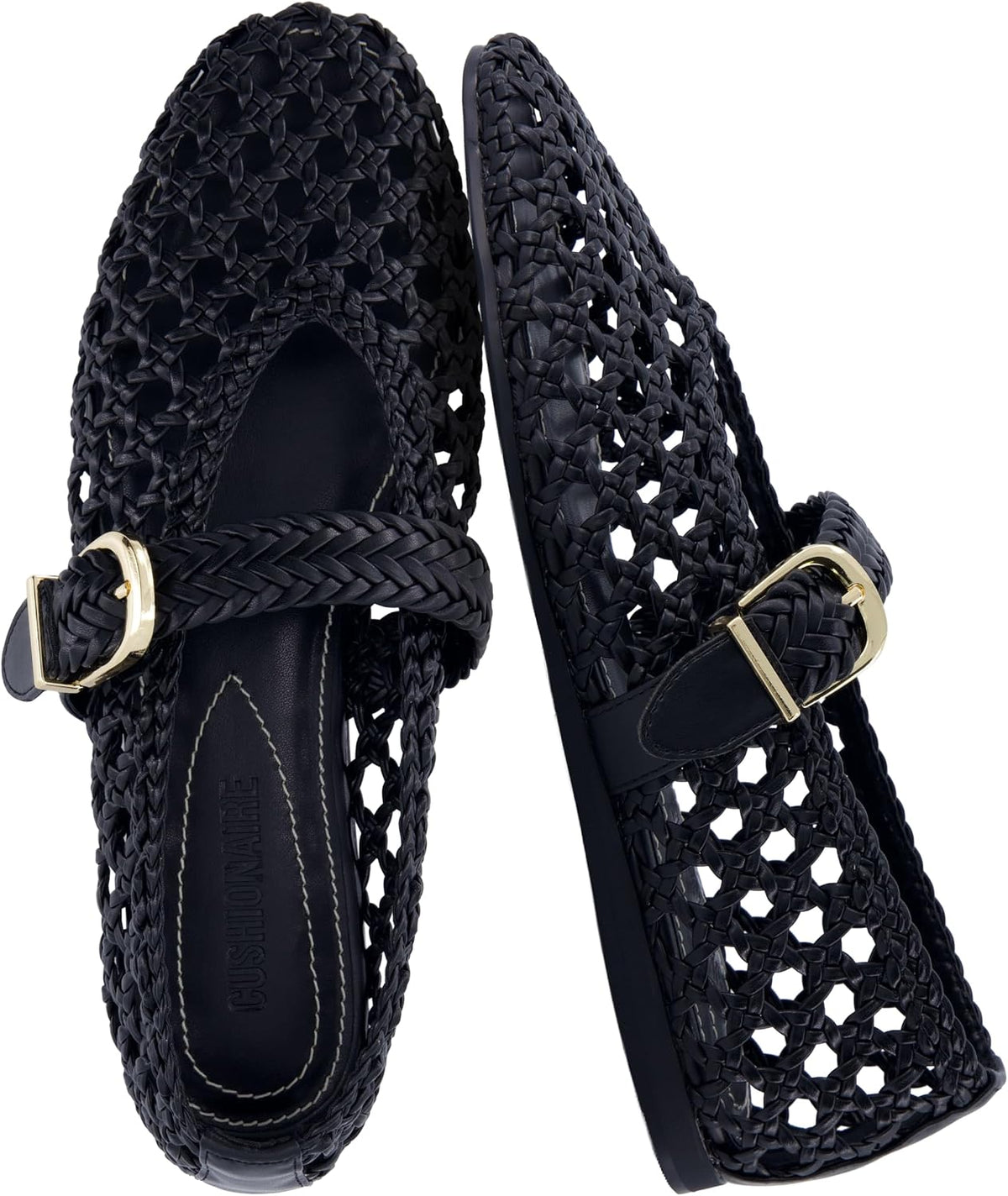CUSHIONAIRE Wit Hand Woven Womens Flats, Comfortable Mary Jane Ballet Flat with Adjustable Buckle Braided Strap and Cushioned Memory Foam