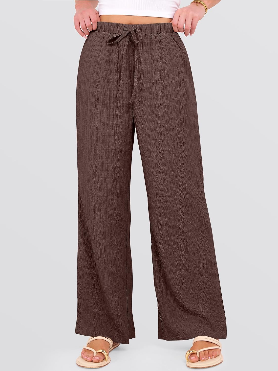 ANRABESS Women's Wide Leg Beach Pants Elastic Waist Lightweight Casual Flowy Palazzo Lounge Trousers with Pockets