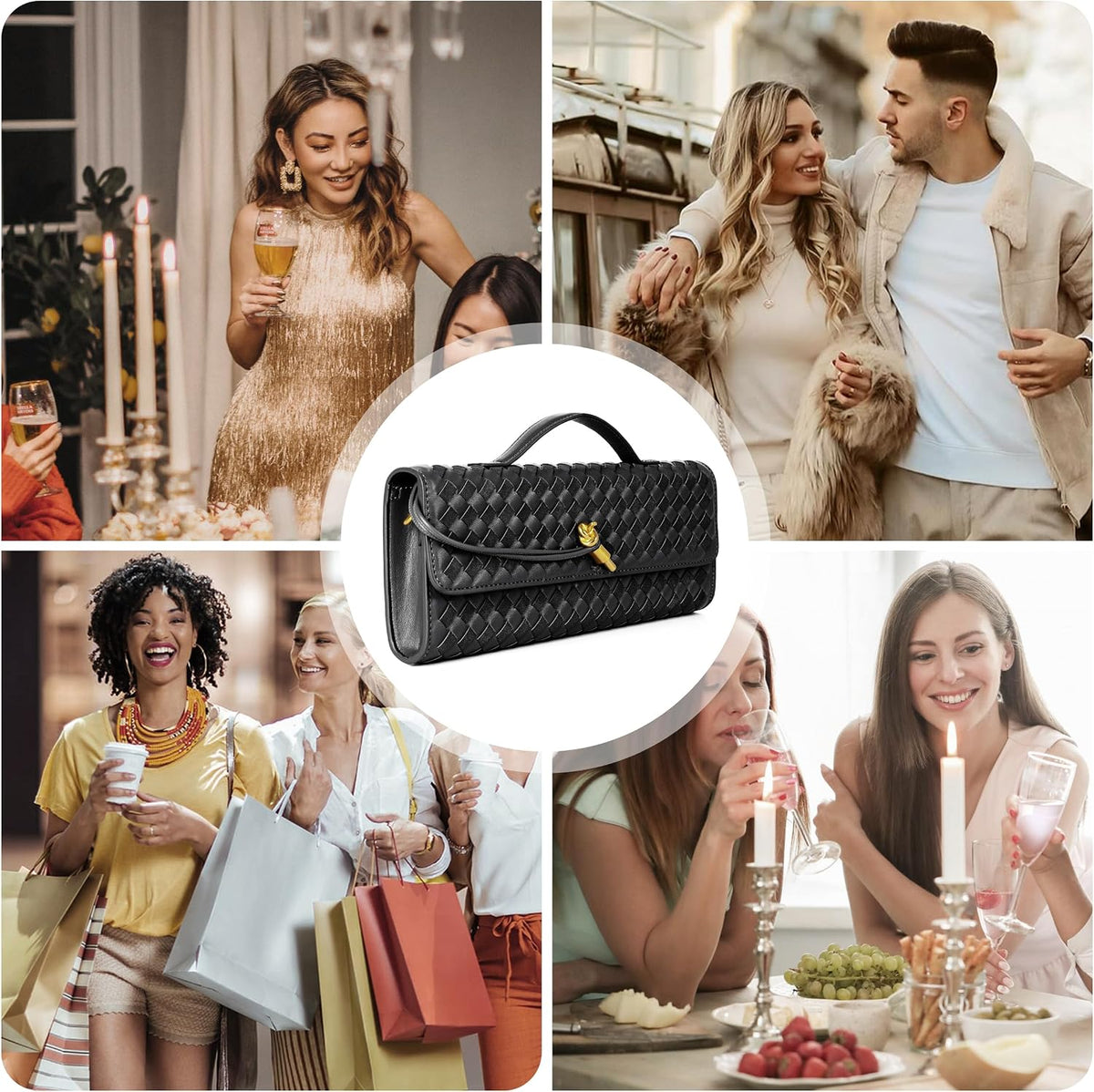 Joryin Woven Purse for Women Evening Clutch Woven Leather & Suede Handbags Crossbody Bag Suede Purse Formal Evening Bag