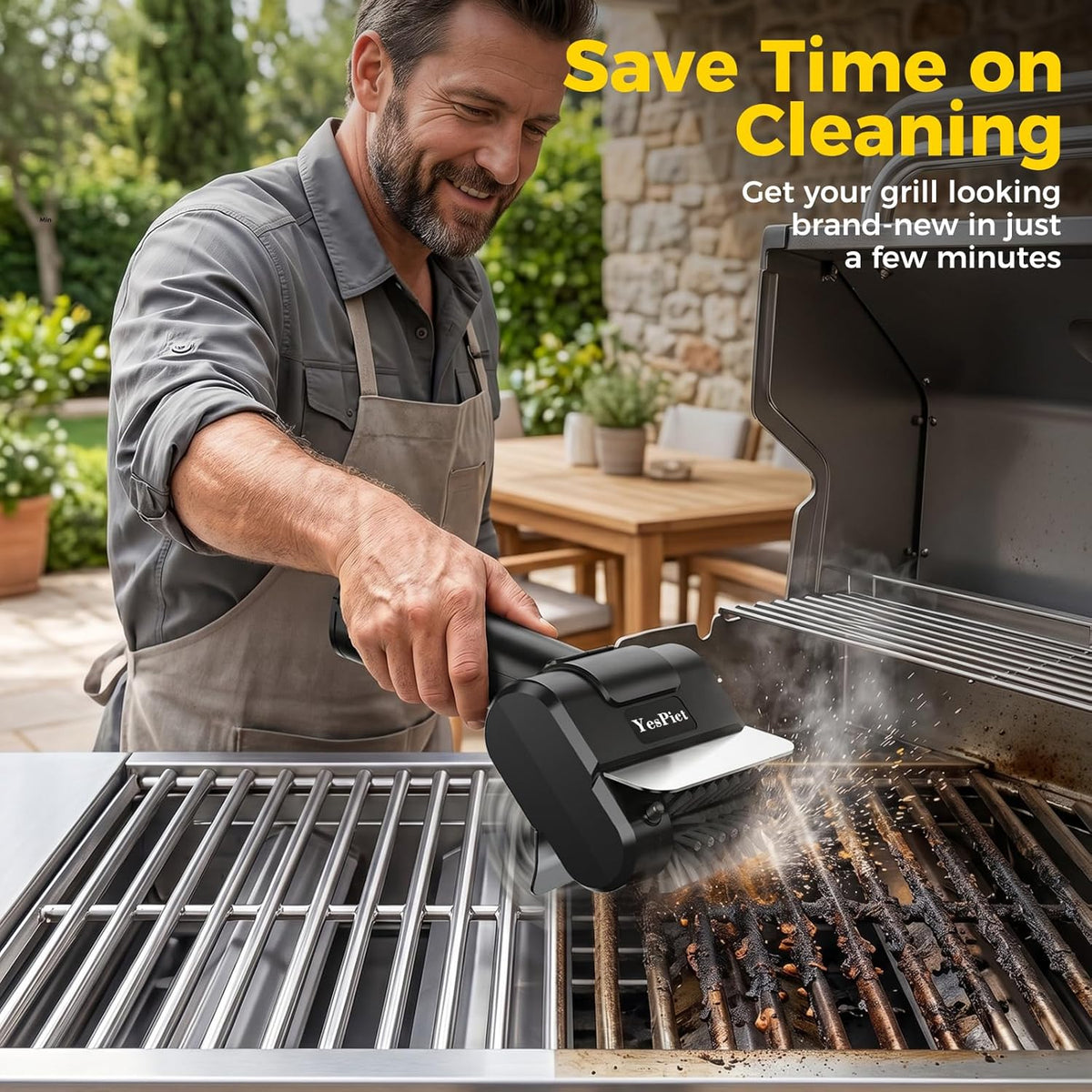 Electric Grill Brush, Cordless Rechargeable Grill Cleaning Brush 1500RPM, Max 180-Min Runtime, Electric Grill Cleaner for Outdoor Stainless Steel Cast Iron Grates, BBQ Gift for Men Father Husband