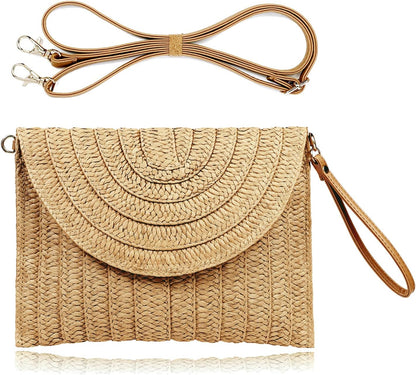 COOKOOKY Straw Clutch Handbag Summer Beach Straw Purse for Women woven Envelope Bag | Straw