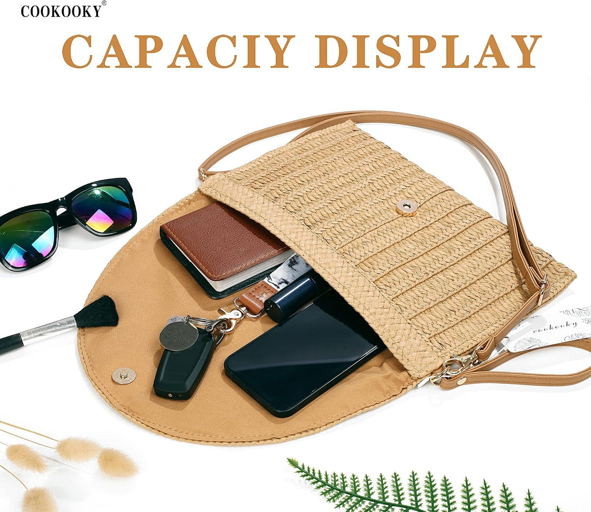 COOKOOKY Straw Clutch Handbag Summer Beach Straw Purse for Women woven Envelope Bag | Straw