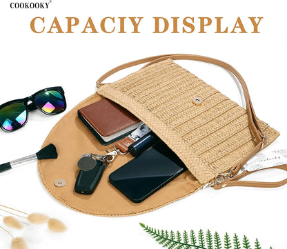COOKOOKY Straw Clutch Handbag Summer Beach Straw Purse for Women woven Envelope Bag | Straw