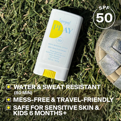 Supergoop! PLAY Mineral Stick SPF 50 - On-the-Go Broad Spectrum Face Sunscreen - Water Resistant - Vegan