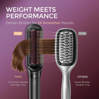 TYMO Flat Iron Hair Straightener Brush 2 in 1, 200M Ions Hair Straighteners for Women, Ceramic Straightening Hot Comb for Anti-Frizz Straights, Waves, Curl, 3X Less Heat Damage, Dual Voltage, Black